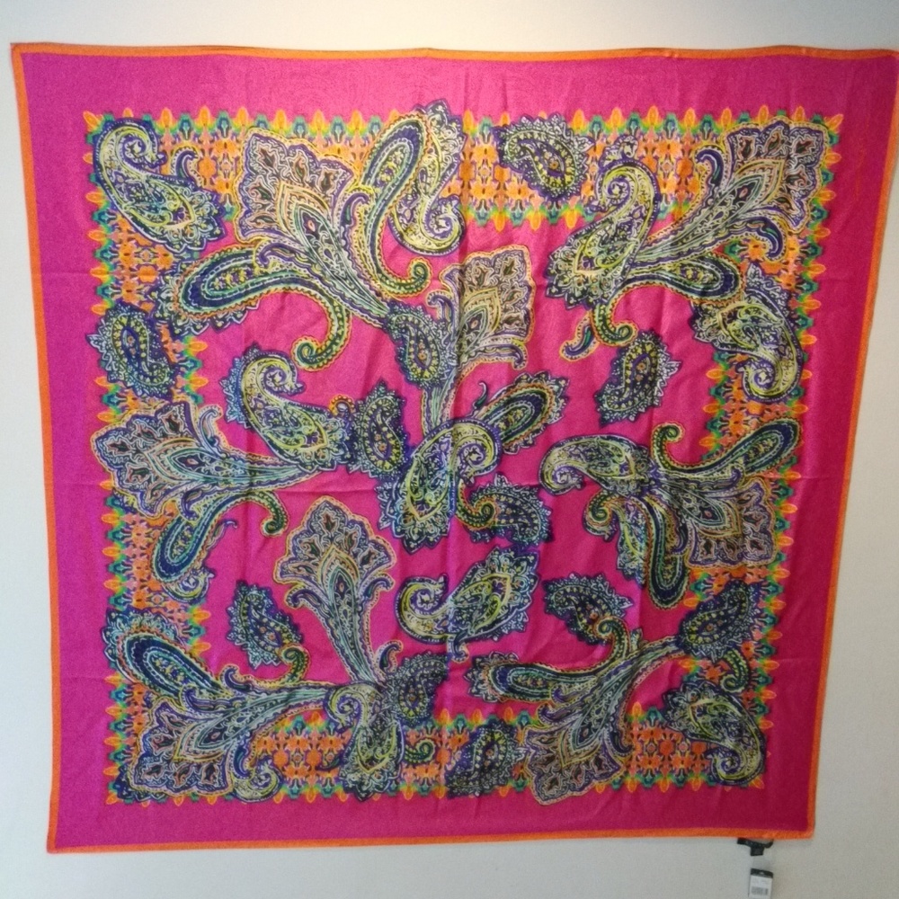 NWT! LAUREN Extra Large Paisley Print Silk Scarf